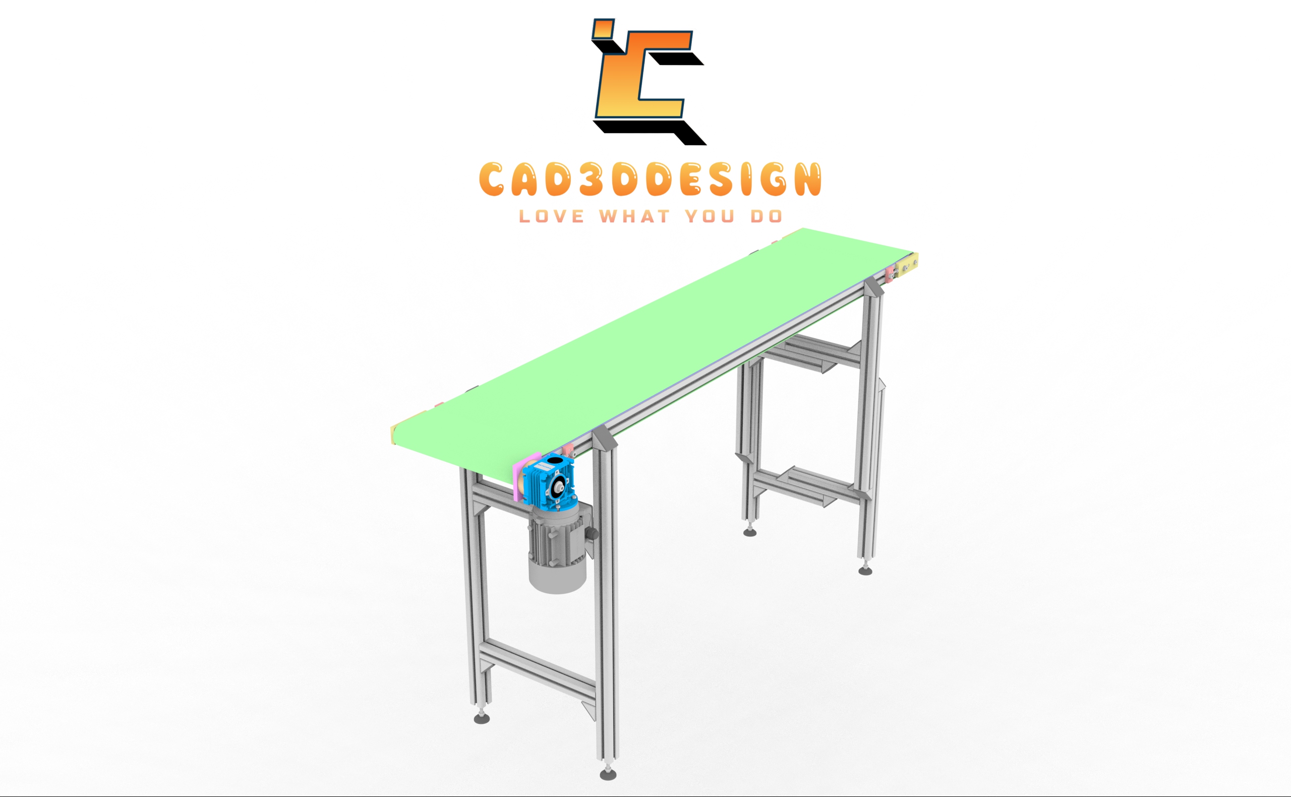 File 3d băng tải pvc khung nhôm định hình động cơ giảm tốc trục vít miễn phí