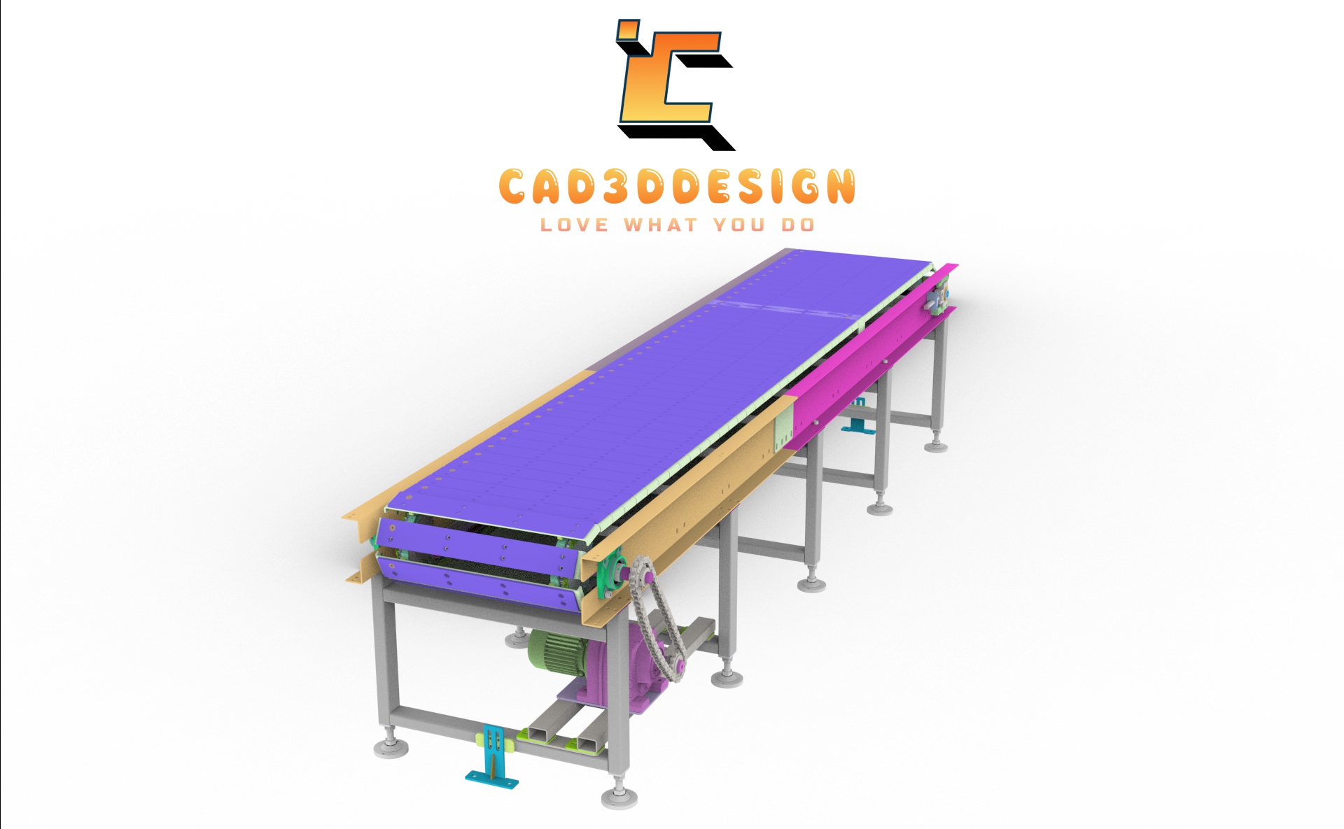 File thiết kế 3d băng tải xích mặt pom- 3D design file for a POM-faced chain conveyor.